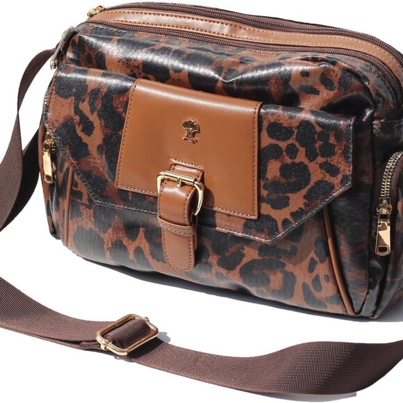 Elegant Water-Resistant Women's Crossbody Bag in Brown Leopard - 12 x 4.3 Inches - Picture 1 of 7